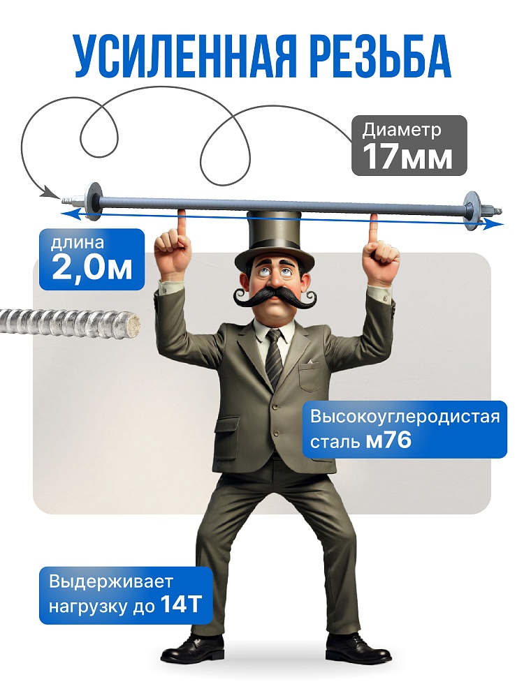 Винт стяжной для опалубки Промышленник холоднокатаный 2,0 м упаковка 10 шт. фото 3