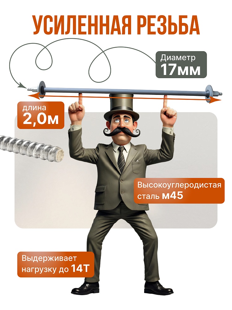 Винт стяжной для опалубки Промышленник горячекатаный 2,0 м упаковка 10 шт. фото 3